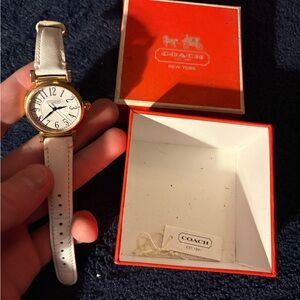 Coach Gold-Tone Watch with White Strap